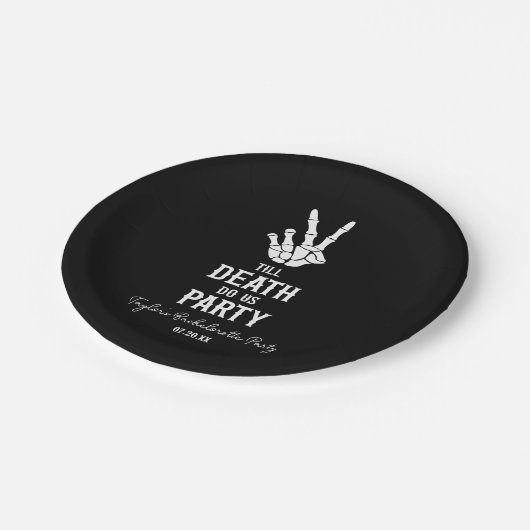 Bis zum Tod tun uns Party Skelett Junggeselinnen-A Pappteller (Schrägansicht)