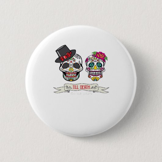 Bis zum Tod tun uns Schädel Hochzeit Braut und Gro Button (Vorderseite)