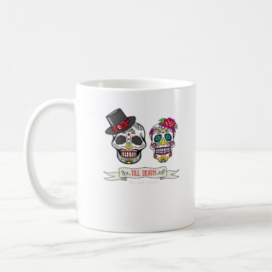 Bis zum Tod tun uns Schädel Hochzeit Braut und Gro Kaffeetasse (Links)