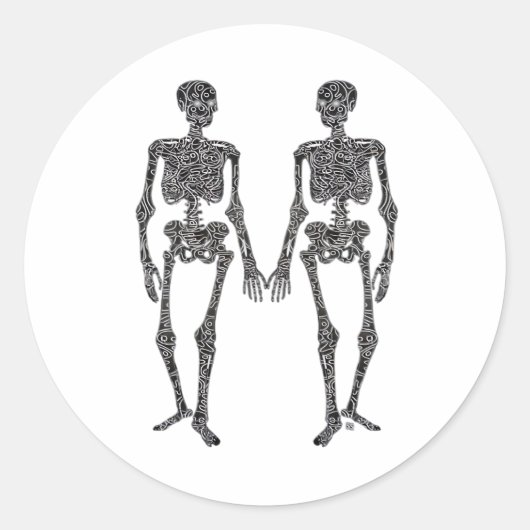 Bis zum Tod tun uns Teil 2 Skelette Classic Runder Aufkleber (Vorderseite)
