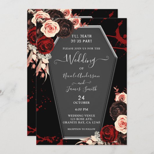 Bis zum Tod tun uns Teil Coffin florale gotische H Einladung (Vorne/Hinten)