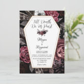 Bis zum Tod tun uns Teil florales Elegant Goth Wed Einladung (Stehend Vorderseite)