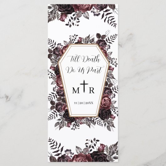 Bis zum Tod tun uns Teil Gothic Floral Wedding Men Menükarte (Rückseite)