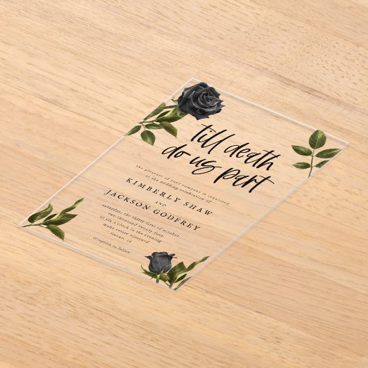 Bis zum Tod tun uns Teil schwarze Rose Hochzeit im Acryleinladungen (Ablage )