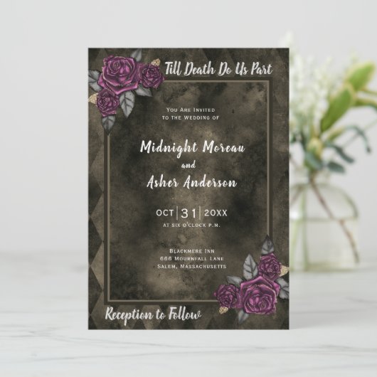 Bis zum Tod tun uns Teil Sepia Hochzeit Einladung (Stehend Vorderseite)