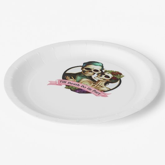 Bis zum Tod tun uns Teil Valentine Skelett Classic Pappteller (Schrägansicht)