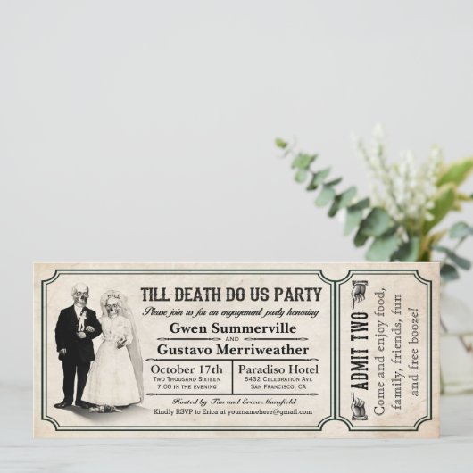 Bis zum Tod tun wir Party-Engagement-Party-Tickets Einladung (Stehend Vorderseite)