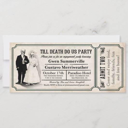 Bis zum Tod tun wir Party-Engagement-Party-Tickets Einladung (Vorderseite)