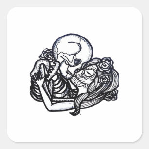 Bis zum Tod tun wir Teil Classic - Spooky Skeleton Quadratischer Aufkleber