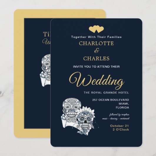 Bis zum Tod tun wir Teil Zuckerkullen Hochzeit Einladung (Vorne/Hinten)