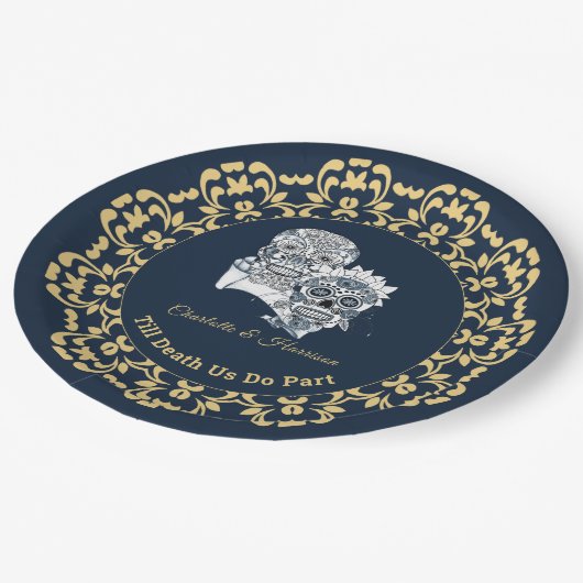 Bis zum Tod tun wir Teil Zuckerkullen Hochzeit Pappteller (Schrägansicht)