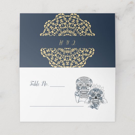 Bis zum Tod tun wir Teil Zuckerkullen Hochzeit Platzkarte (Außenseite Aufgefaltet)