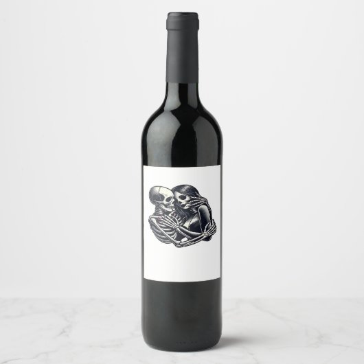 Bis zum Tod tun wir's - Gothic Skeleton Art Clas Weinetikett (Vorderseite)
