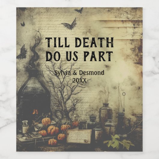 Bis zum Tod Viktorianisch Goth Retro Halloween Cus Weinetikett (Einzelnes Label)