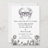 Bis zum Tode Gothic Skulls Blumenhochzeit Save The Date (Vorderseite)