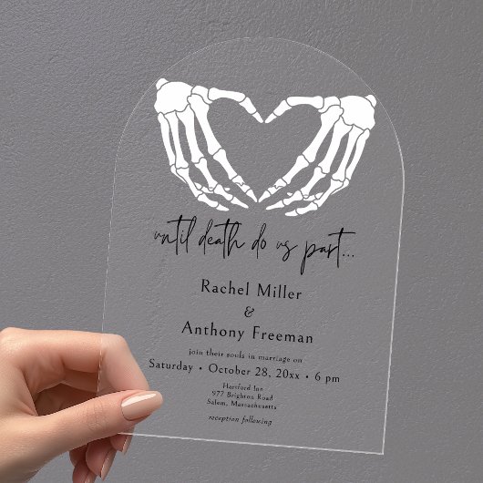 Bis zum Tode Skeleton Hände Arch Hochzeit Acryleinladungen