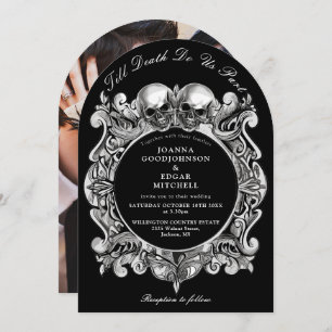 Bis zum Todegotischen Schädel Foto Hochzeit angefa Einladung