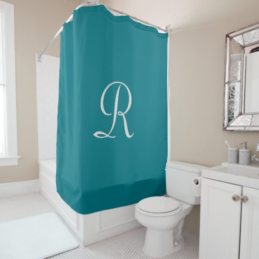Biscay Bay Trendy Blue White Monogram Duschvorhang (Beispiel)