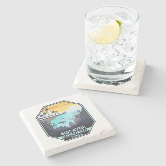 Biscayne Nationalpark Florida Emblem Steinuntersetzer (Seitenansicht)