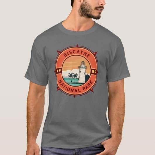 Biscayne Nationalpark Retro Kompass Emblem T-Shirt (Vorderseite)