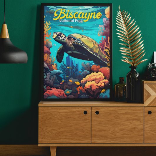 Biscayne Nationalpark Schildkröte Illustration Ret Poster