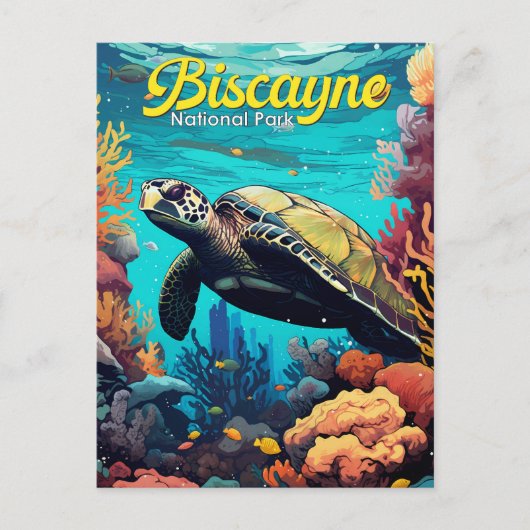 Biscayne Nationalpark Schildkröte Illustration Ret Postkarte (Vorderseite)