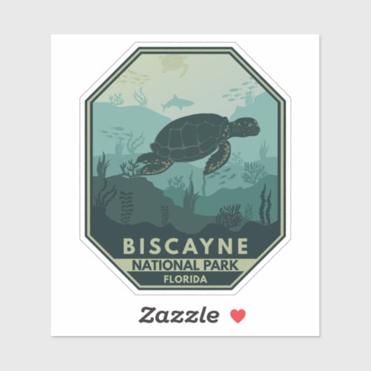 Biscayne Nationalpark Schildkröte Retro Emblem Aufkleber (Blatt)