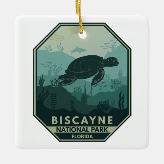 Biscayne Nationalpark Schildkröte Retro Emblem Keramikornament (Vorderseite)