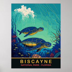 Biscayne, Schildkröten Unterwasser, Florida, Reise Poster
