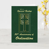 Bischof 50 Jubiläum Ordination Grünes Leder Karte (Gelbe Blume)