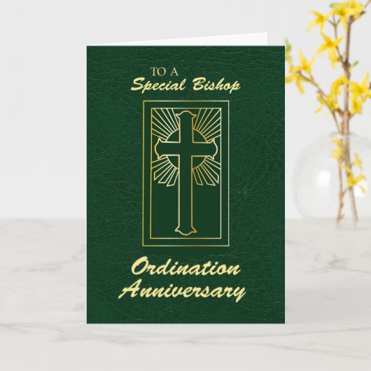 Bischof Anniversary of Ordination Leather Look Karte (Gelbe Blume)