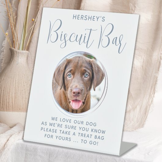 Biscuit Bar Pet Foto Dusty Blue Dog Gastgeschenk H Sockelschild