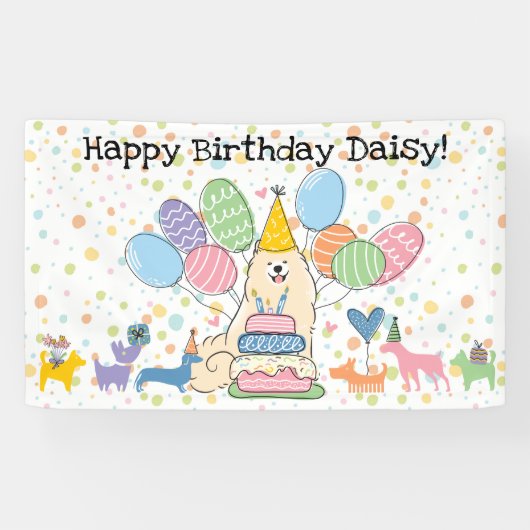 Biscuit White Samoyed Hund Geburtstagsparty Banner (Horizontal)