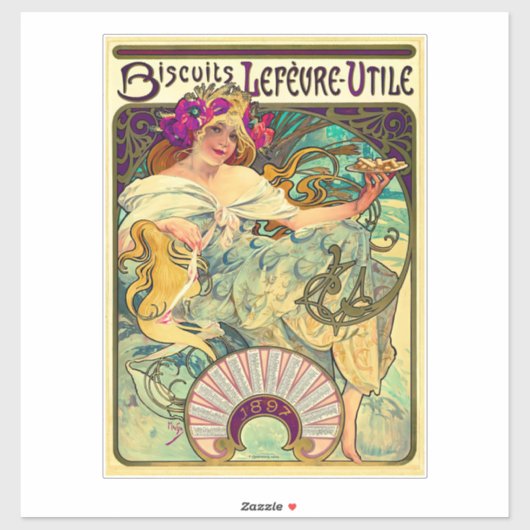 Biscuits Lefevre-Utile von Alphonse Mucha (1896) Aufkleber (Blatt)