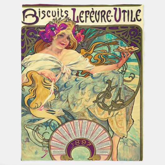 Biscuits Lefevre-Utile von Alphonse Mucha (1896) Fleecedecke (Vorderseite)