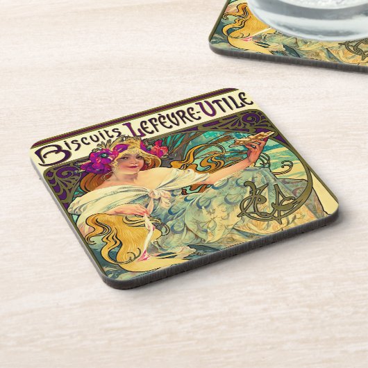 Biscuits Lefevre-Utile von Alphonse Mucha (1896) Getränkeuntersetzer (Linke Seite)