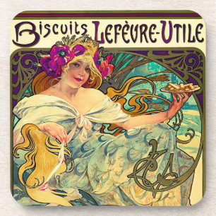 Biscuits Lefevre-Utile von Alphonse Mucha (1896) Getränkeuntersetzer