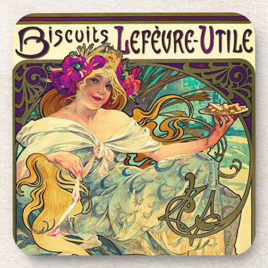 Biscuits Lefevre-Utile von Alphonse Mucha (1896) Getränkeuntersetzer (Vorderseite)