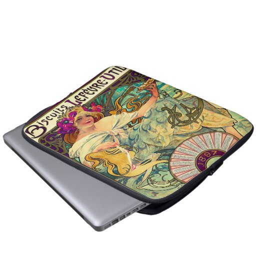 Biscuits Lefevre-Utile von Alphonse Mucha (1896) Laptopschutzhülle (Vorne Knopf)