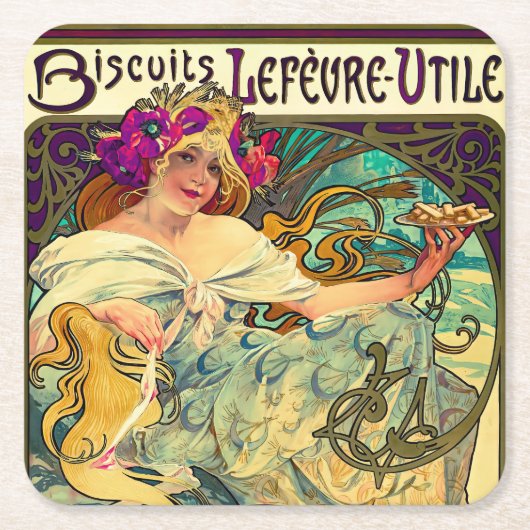 Biscuits Lefevre-Utile von Alphonse Mucha (1896) Rechteckiger Pappuntersetzer (Vorderseite)