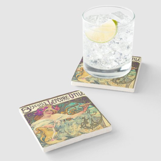 Biscuits Lefevre-Utile von Alphonse Mucha (1896) Steinuntersetzer (Seitenansicht)