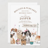 Biscuits & Pup Cakes Hunde Geburtstagsparty Einladung (Vorne/Hinten)