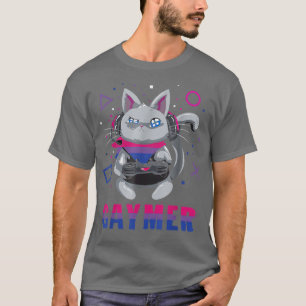 Biseual Gaymer Geek Pride Lesbian Trans Cat Video T-Shirt