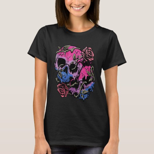 Bisexual Bi Pride Flag Gothic Skull T-Shirt (Vorderseite)