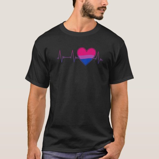 Bisexual Heartbeat Bi LGBTQ Pride EKG Pulslinie T-Shirt (Vorderseite)