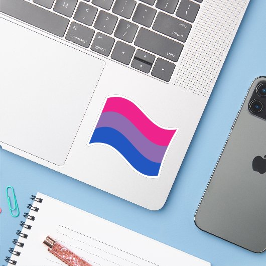 Bisexual Pride Flag Aufkleber (Laptop mit iPhone)
