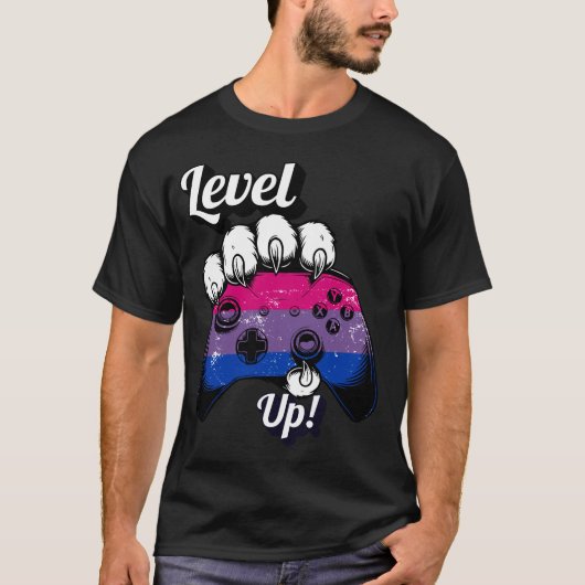 Bisexual Pride Level Up Tiger Paw Controller Shirt (Vorderseite)