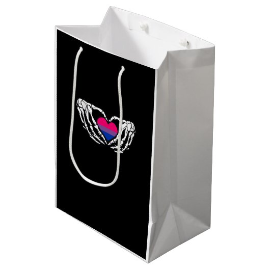 Bisexual Pride Skeleton Halloween Bi Goth Heart Cl Mittlere Geschenktüte (Vorderseite Schrägansicht)