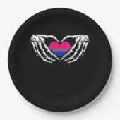 Bisexual Pride Skeleton Halloween Bi Goth Heart Cl Pappteller (Vorderseite)