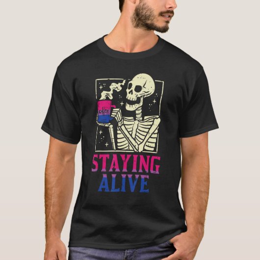 Bisexual Skeleton Staying Alive Bi Pride Flag Lgbt T-Shirt (Vorderseite)